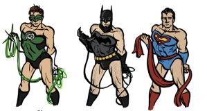 The Green Lantern, Batman and Superman, posing in the same style as used for Wonder Woman on the David Finch Justice League Cover